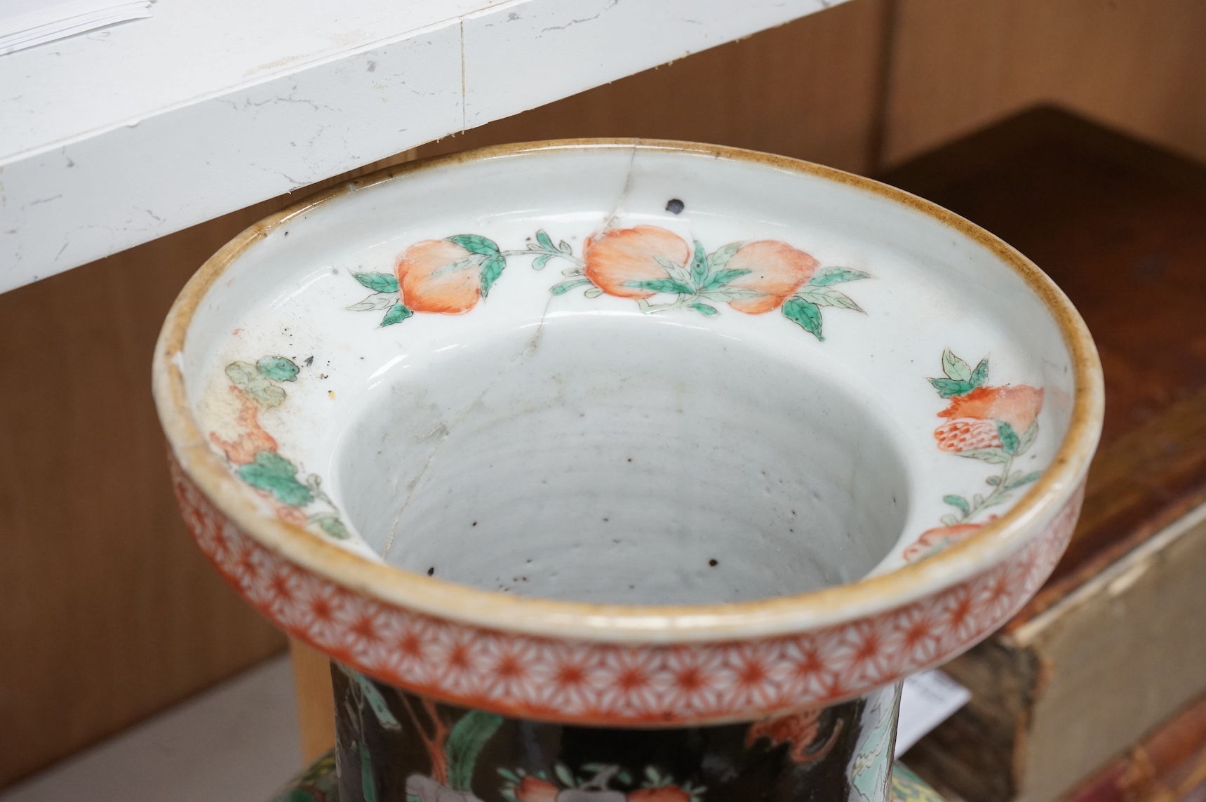An early 20th century Chinese famille noir vase, 44.5cm. Condition - poor to fair
